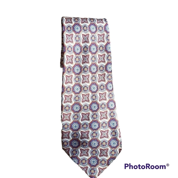 Silk Gold Red And Blue Tie - Picture 2 of 3